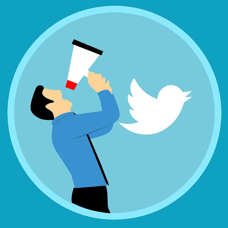 Illustration of man shouting into megaphone and Twitter logo from Pikrepo https://www.pikrepo.com/fyhus/illustration-of-marketing-on-twitter-social-media-platform